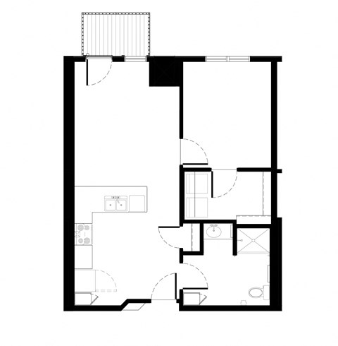 Floor plan for 1 bed, 1 bath, 690 sqft